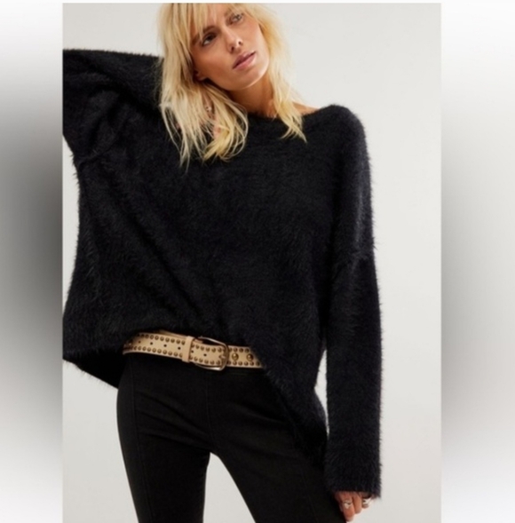 Free People Sweaters - NWT Free People Harrison Bunny Crew Sweater Black Oversized S